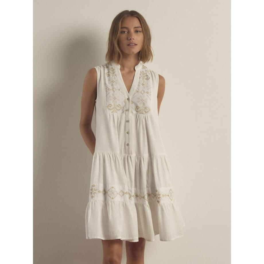 APRICOT Robe sans manches à volants avec motif brodé  