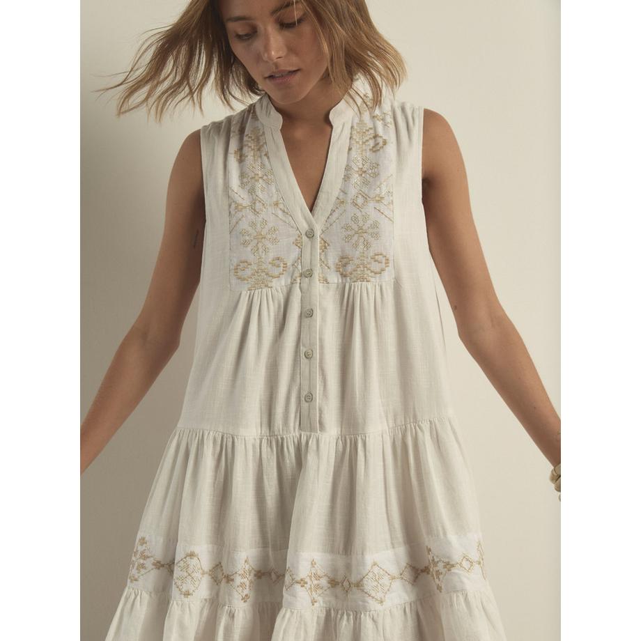 APRICOT Robe sans manches à volants avec motif brodé  