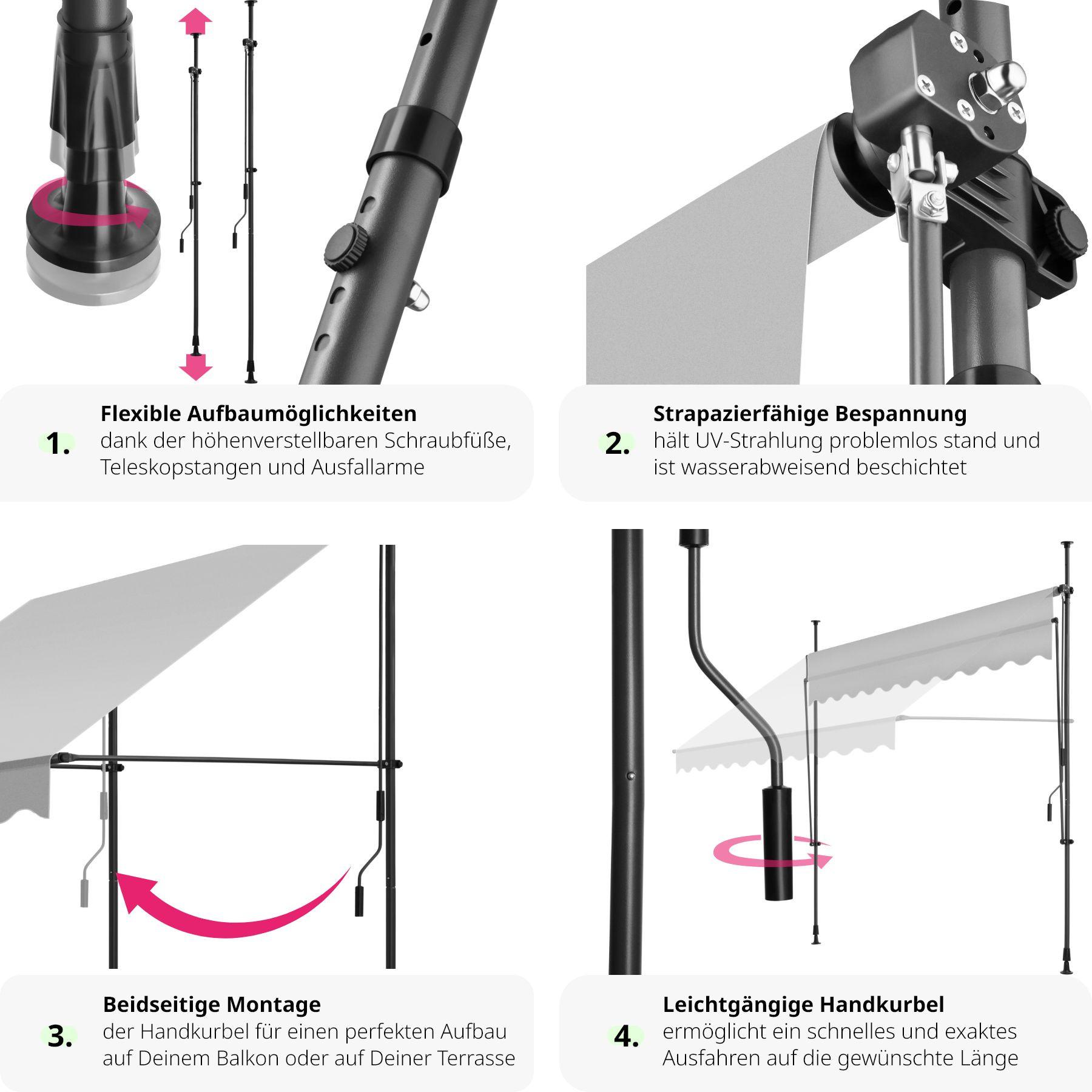 Tectake Tenda a morsetto con manovella, altezza regolabile  