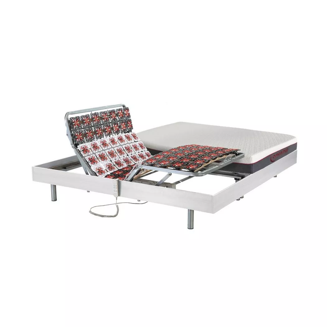 DREAMEA - Lit électrique relaxation tout plots matelas mémoire de forme ATRIDE de  moteurs OKIN, 80X200CM, Blanc