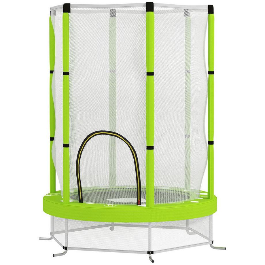 Northio  Kinder Trampolin Ø140 cm, Indoor Trampolin mit Sicherheitsnetz Randabdeckung Gummiseil, Kindertrampolin mit Tür mit Reißverschluss, Wolken-Muster, für Kinder 3-6 Jahre Grün | 