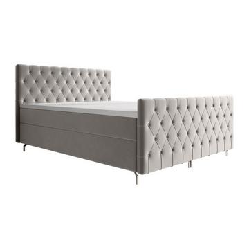 Ensemble complet literie tête de lit capitonnée + sommiers coffre + matelas + surmatelas - 160 x 200 cm - Velours - Gris clair - ONOGO de YSMÉE