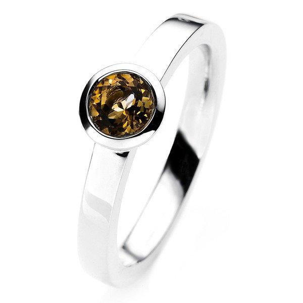 Image of Solitär-ring 750/18k Weissgold Citrin 0.49ct. Damen Silber ONE SIZE