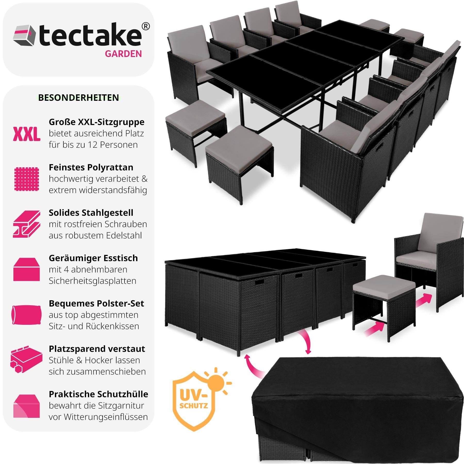 Tectake Rattan Sitzgruppe Palma 8+4+1 mit Schutzhülle  