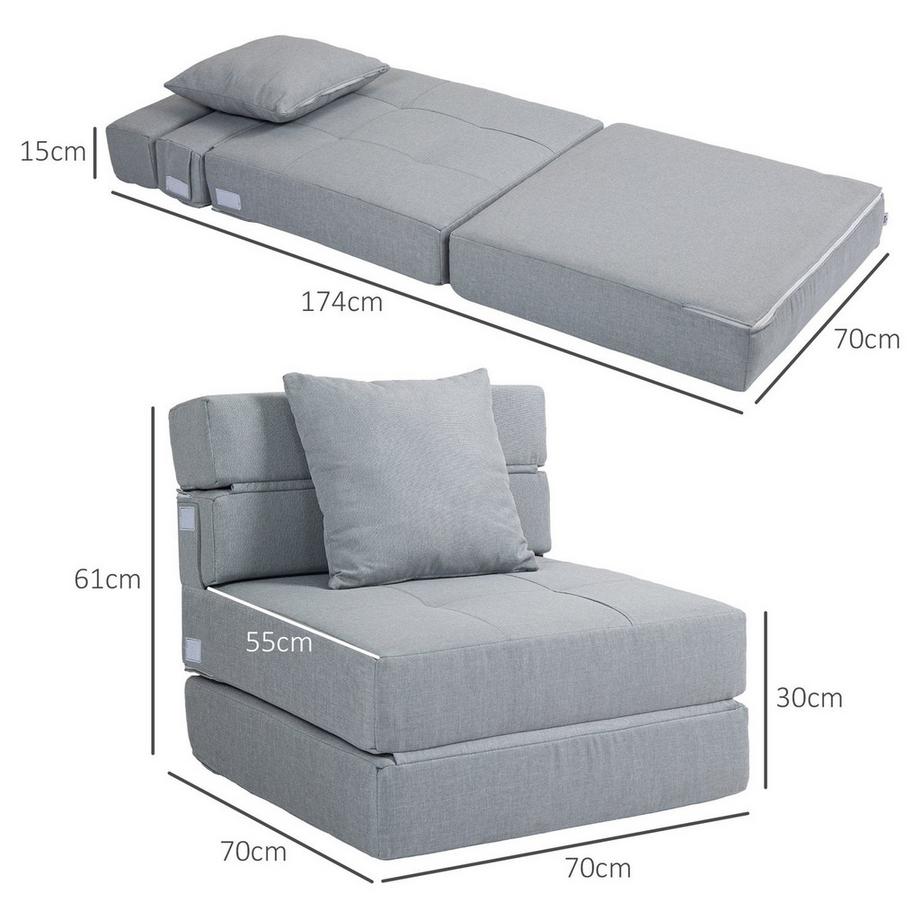 Northio Schlafsessel Klappbar, Schlafsofa, 2-In-1 Klappsessel Mit Bettfunktion, Relaxsessel Mit Kissen, Gästebett Für Wohnzimmer, Schlafzimmer, Bis 100 Kg Belastbar, Hellgrau  