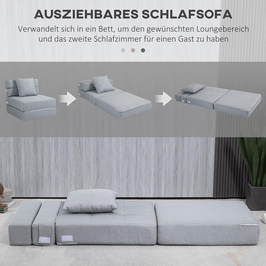 Northio Schlafsessel Klappbar, Schlafsofa, 2-In-1 Klappsessel Mit Bettfunktion, Relaxsessel Mit Kissen, Gästebett Für Wohnzimmer, Schlafzimmer, Bis 100 Kg Belastbar, Hellgrau  