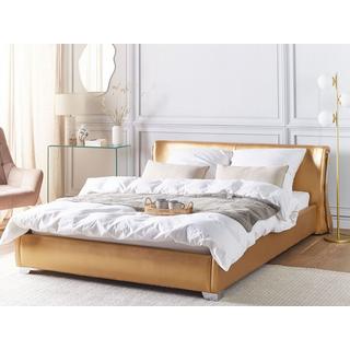 Beliani Letto con rete a doghe en Pelle Naturale Glamour PARIS  