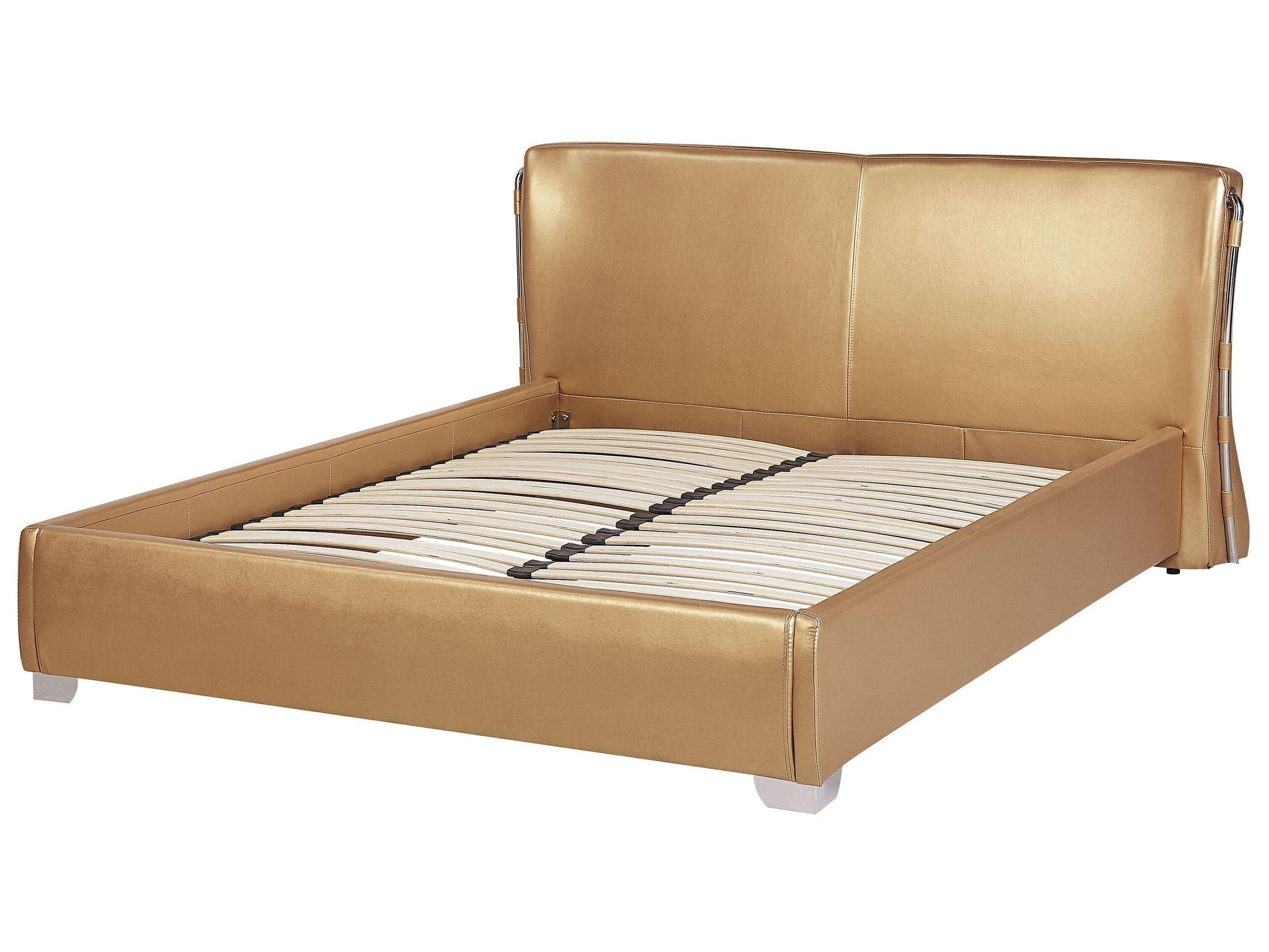 Beliani Letto con rete a doghe en Pelle Naturale Glamour PARIS  