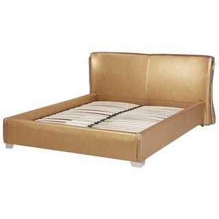 Beliani Letto con rete a doghe en Pelle Naturale Glamour PARIS  