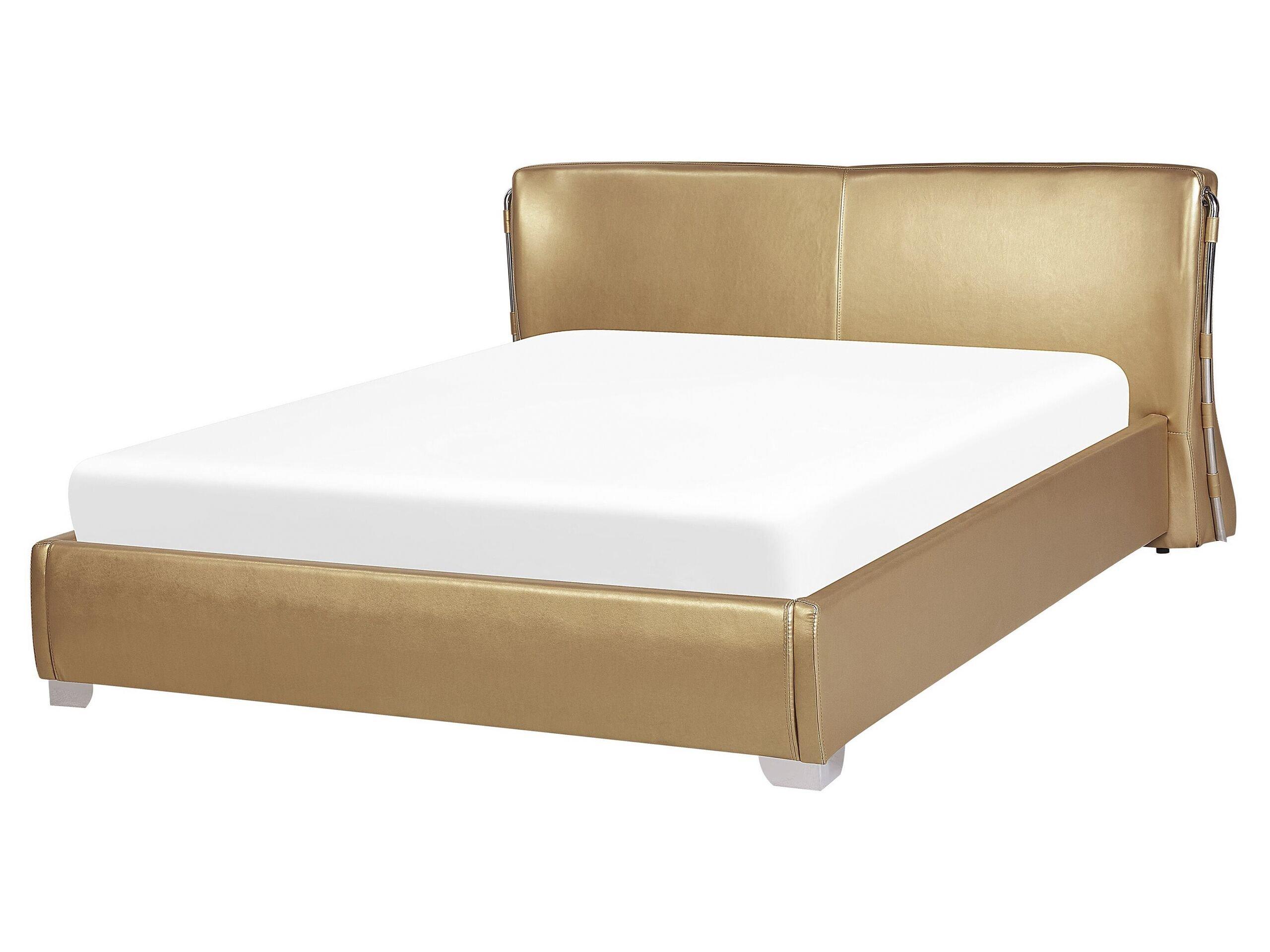 Beliani Letto con rete a doghe en Pelle Naturale Glamour PARIS  