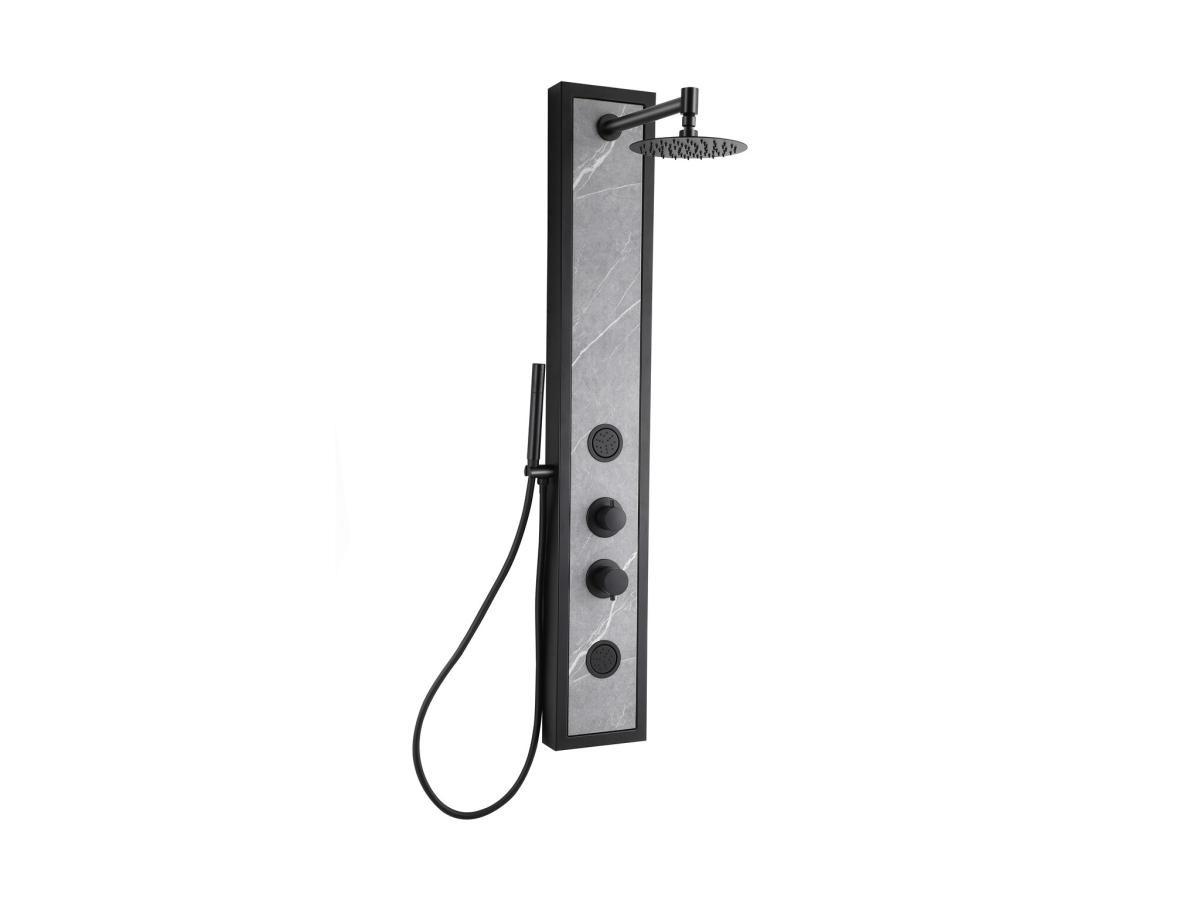 SHOWER DESIGN Colonne de douche hydromassante noire avec décor pierre - H127 x L48,5 cm - LETIYA  