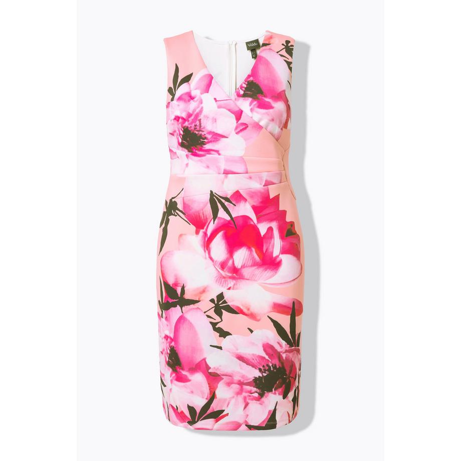 Ulla Popken Abito Scuba Senza Maniche Floreale Drapé  