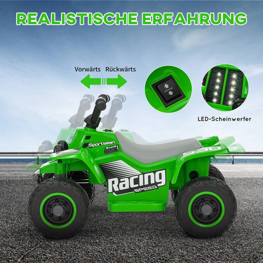 Northio  Kinder Elektro-Quad Elektro Kinderquad mit Vorwärts-und Rückwärtsfunktion, LED und Hupe Elektroauto für 1,5-3 Jahre Kinder 3 km/h Metall Grün 