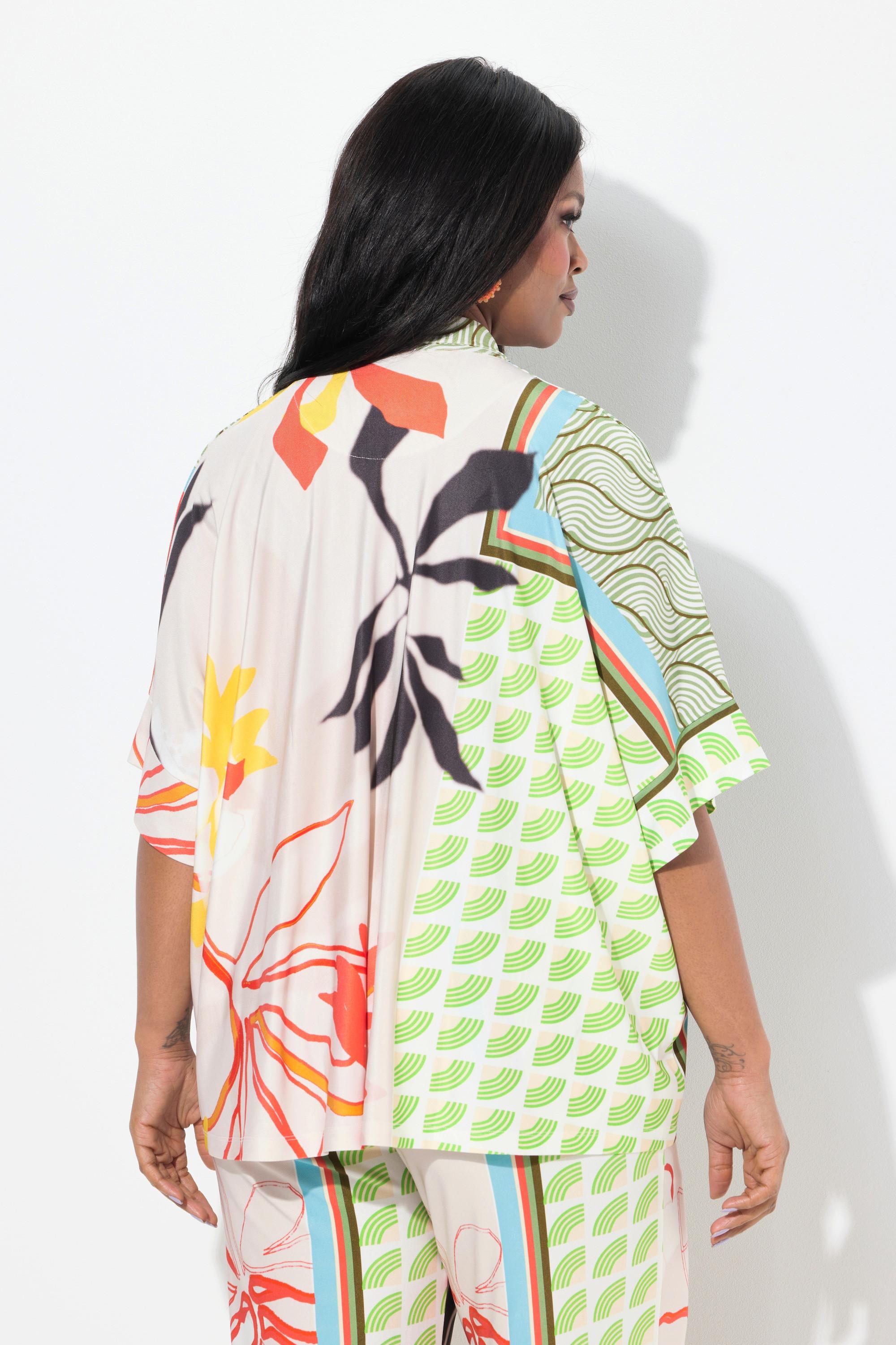 Ulla Popken Chemisier Slinky Motif Patch Col Classique Manches Courtes  