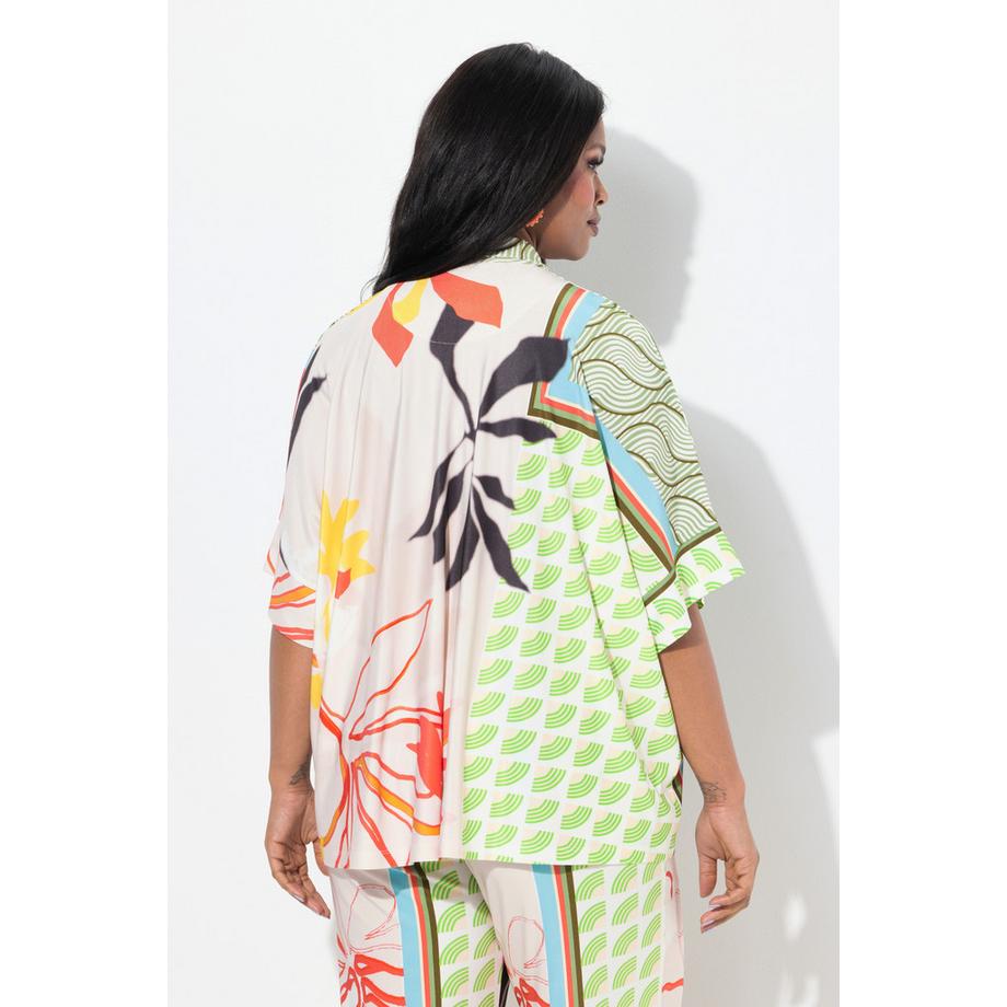 Ulla Popken Slinkybluse Patch Design Hemdkragen Halbarm  