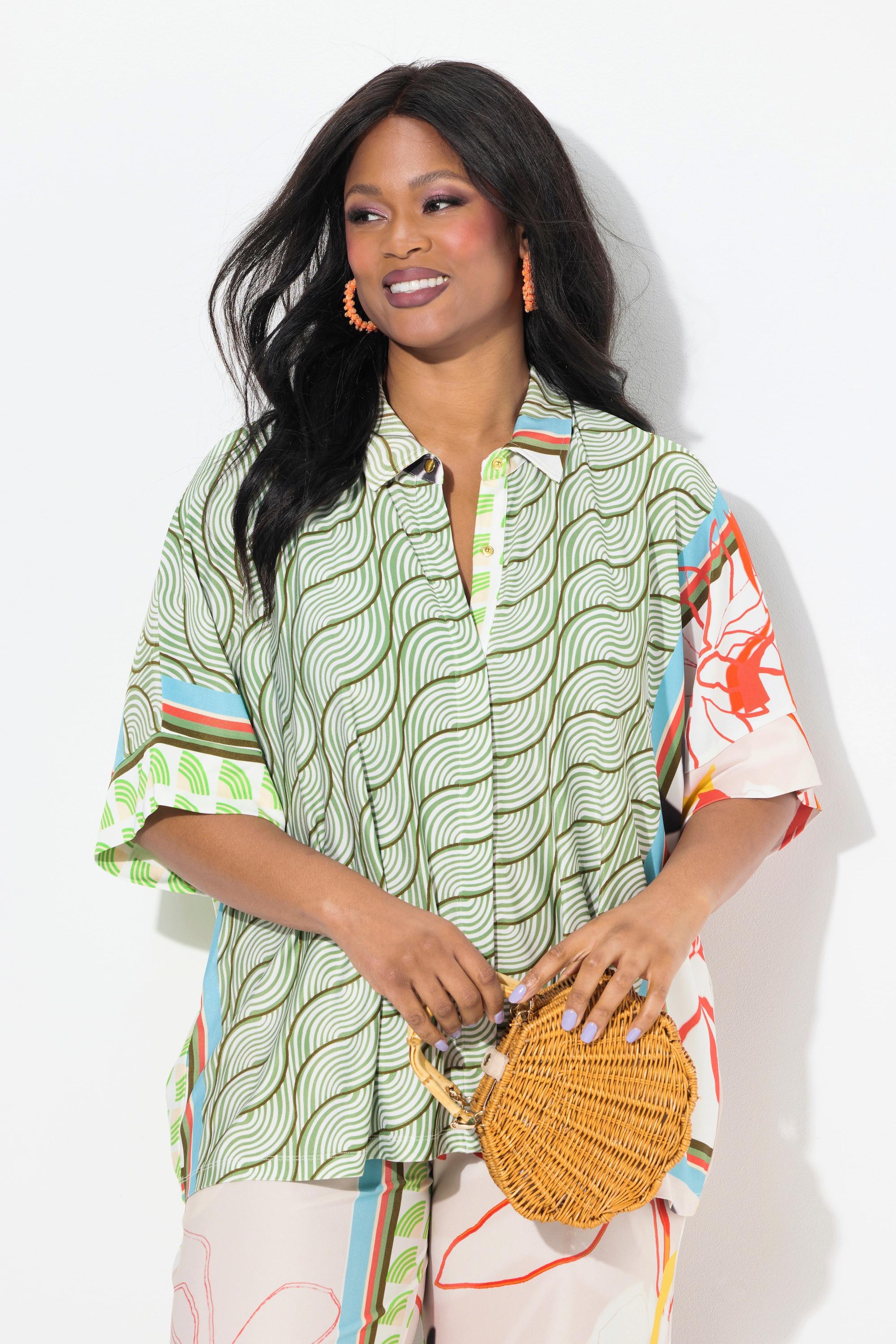 Ulla Popken Chemisier Slinky Motif Patch Col Classique Manches Courtes  