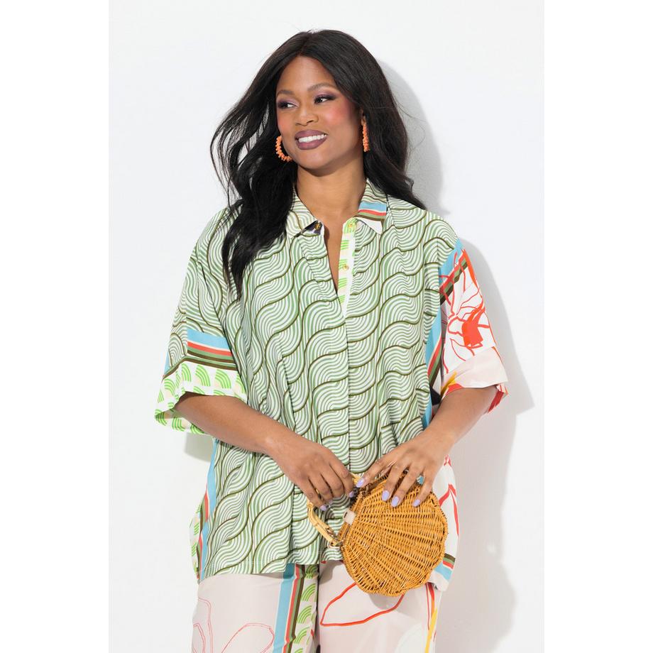 Ulla Popken Slinkybluse Patch Design Hemdkragen Halbarm  