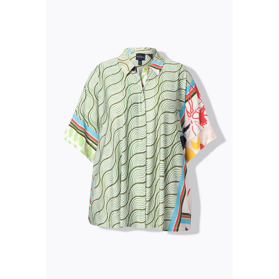 Ulla Popken Slinkybluse Patch Design Hemdkragen Halbarm  