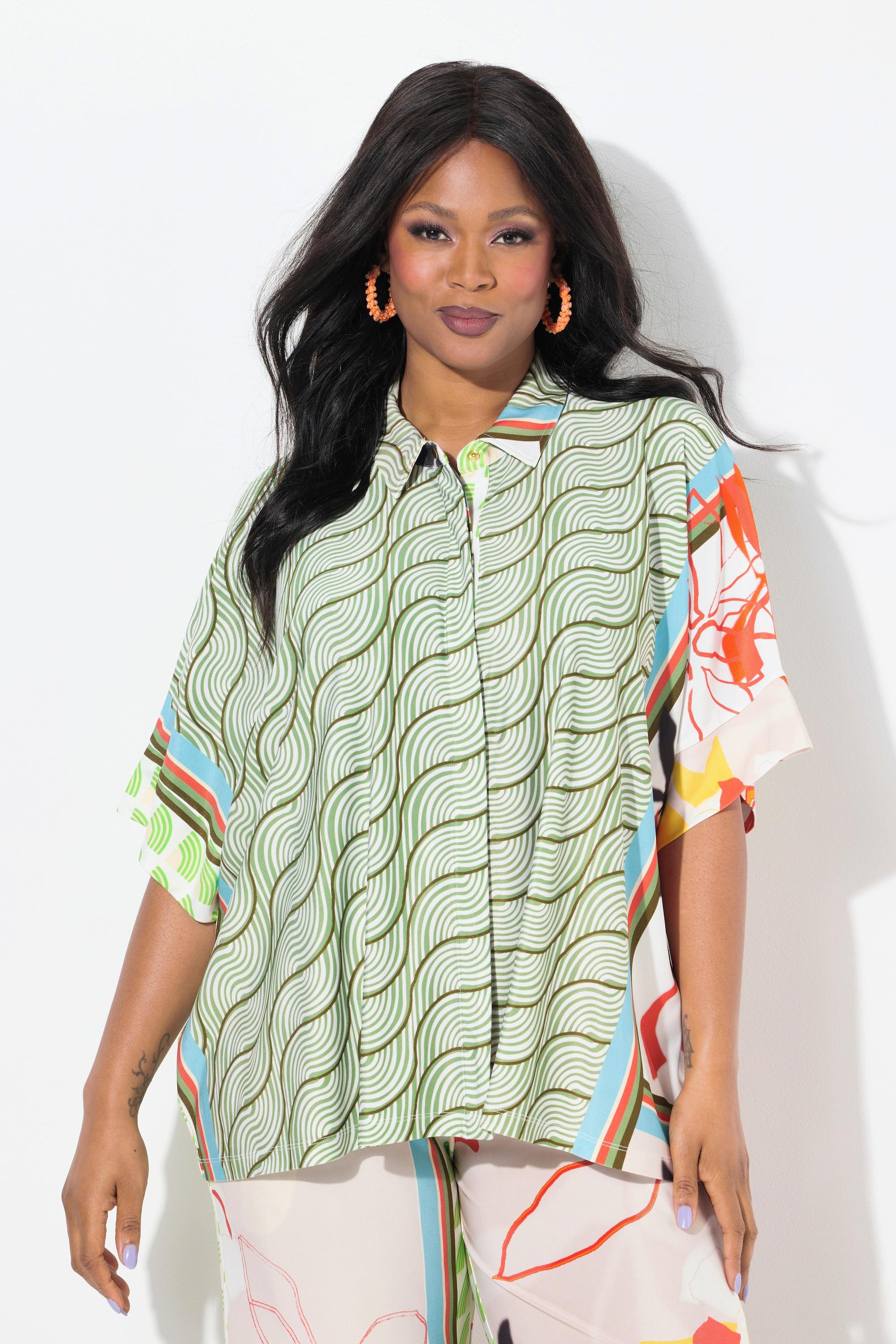 Ulla Popken Chemisier Slinky Motif Patch Col Classique Manches Courtes  