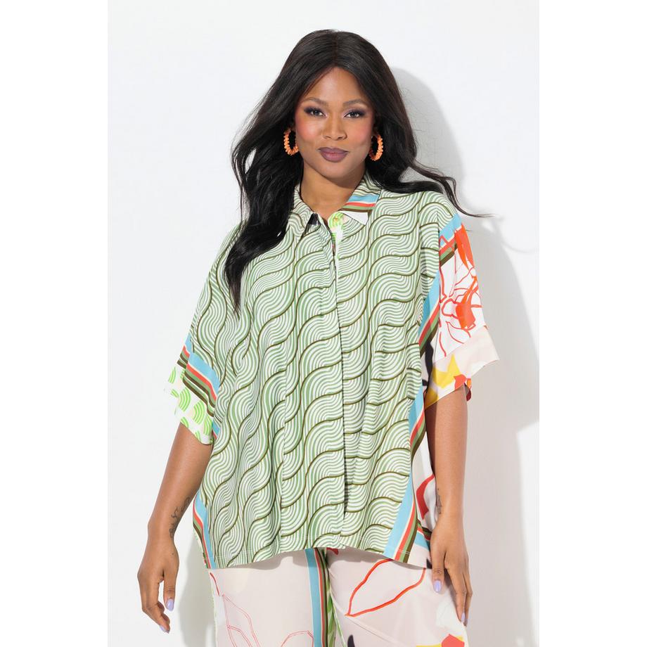 Ulla Popken Slinkybluse Patch Design Hemdkragen Halbarm  