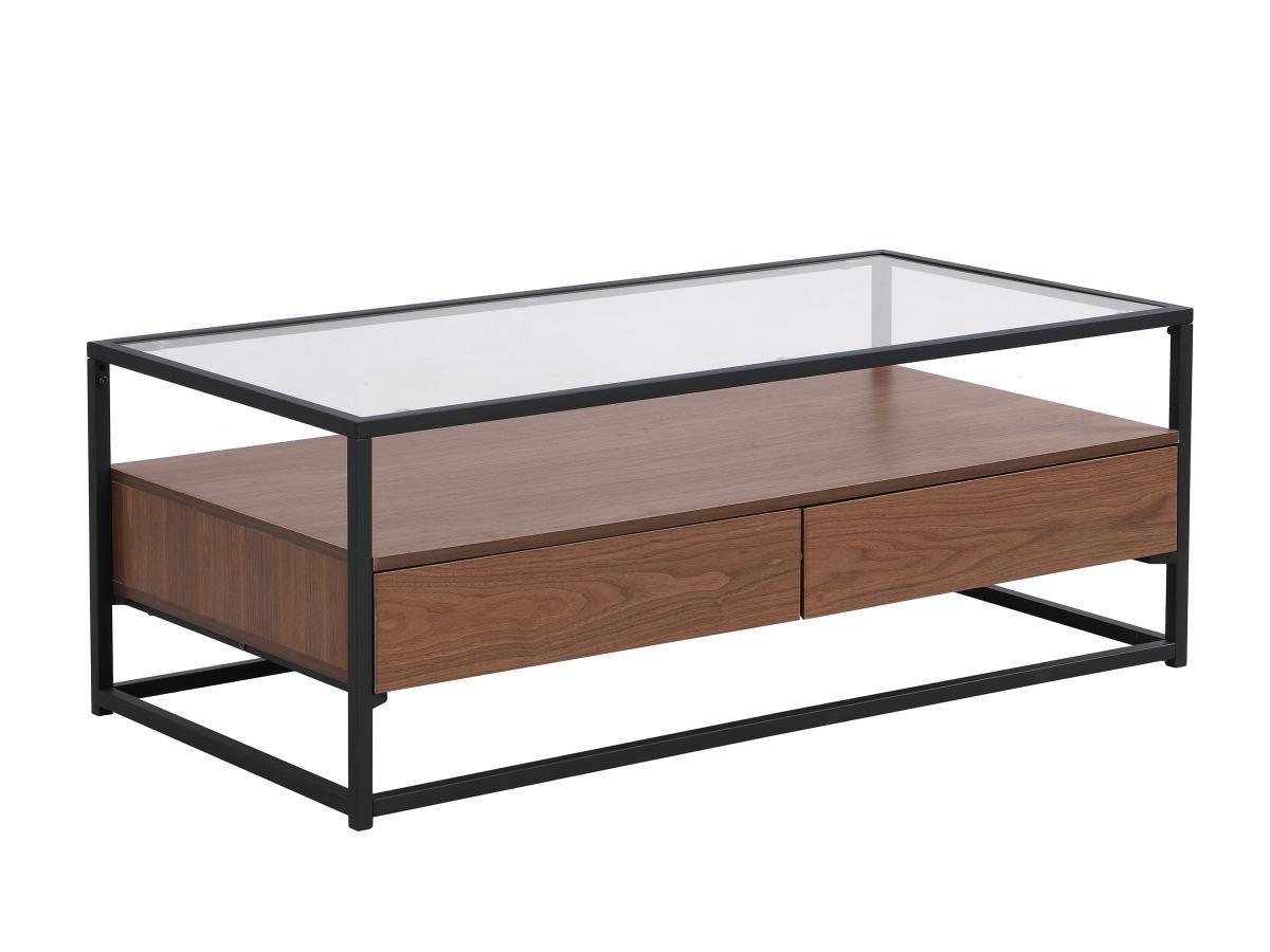 Image of Couchtisch mit 2 Schubladen - MDF, Sicherheitsglas & Metall - Holzfarben, dunkel - CAMATA Couchtisch mit 2 Schubladen - MDF, Sicherheitsglas & Metall - Holzfarben, dunkel - CAMATA