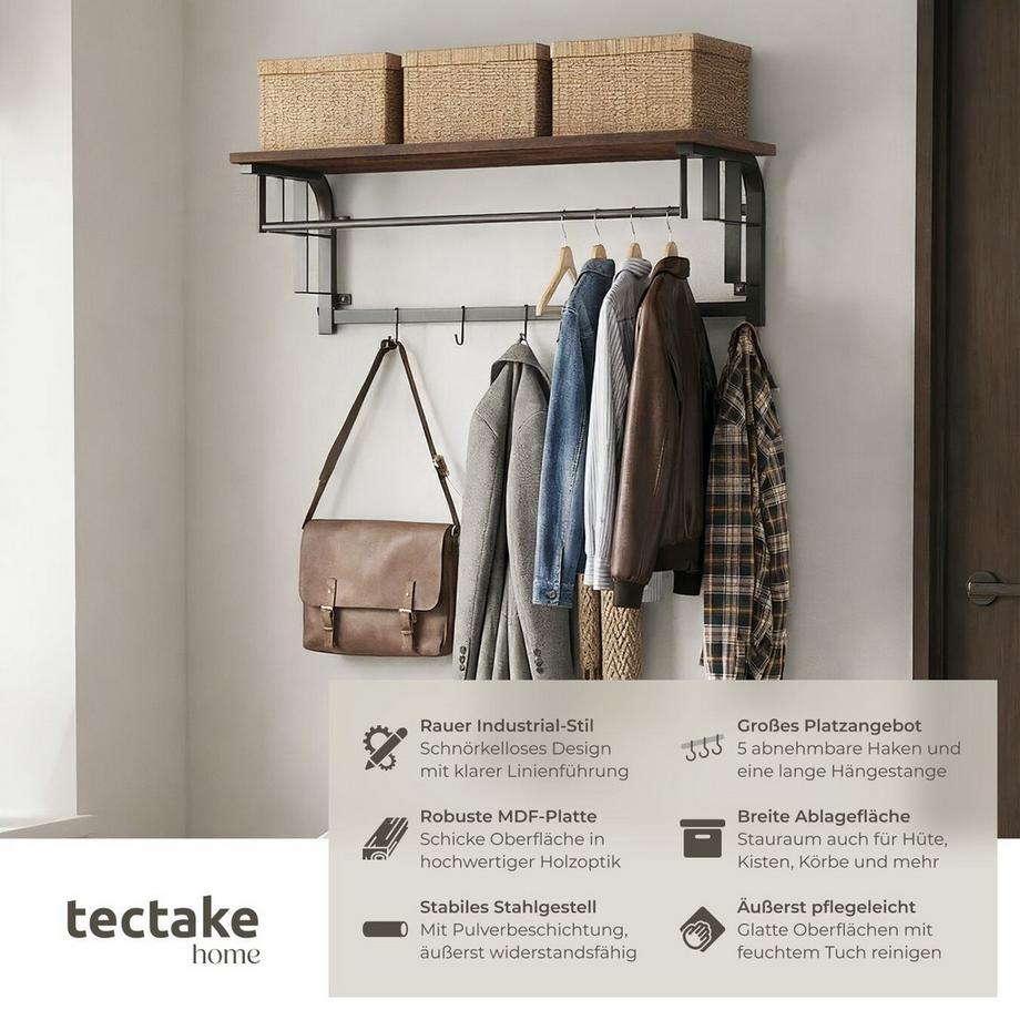 Tectake Porte-manteau à suspendre WESTWOOD style industriel  
