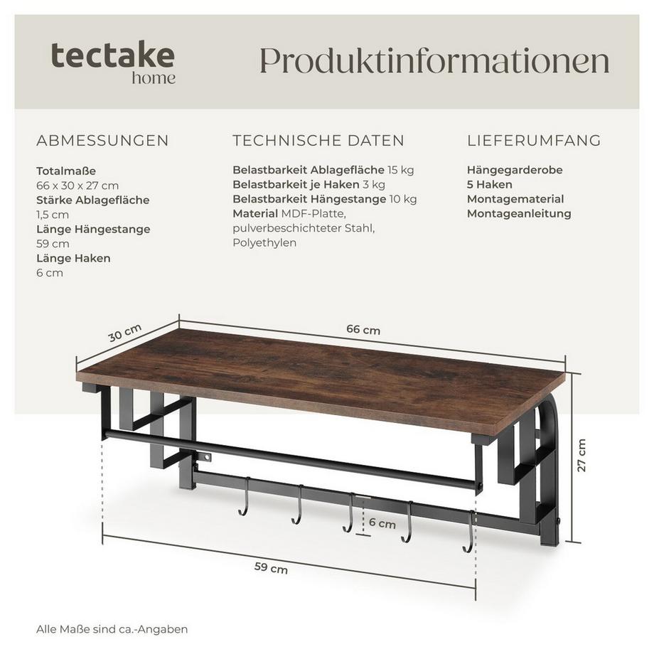 Tectake Porte-manteau à suspendre WESTWOOD style industriel  