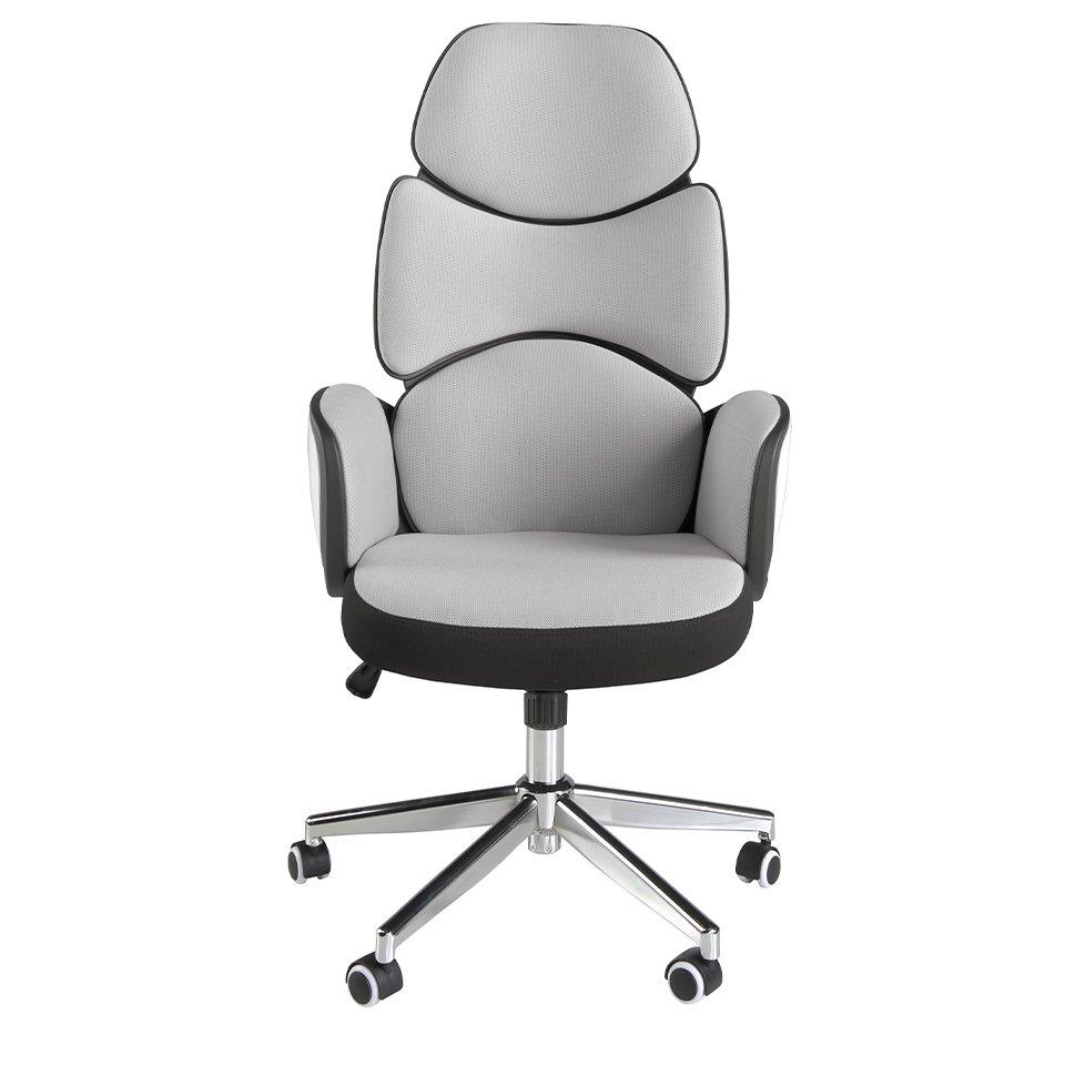 ANGEL CERDA Fauteuil de bureau pivotant tissu gris clair et pvc blanc brillant  