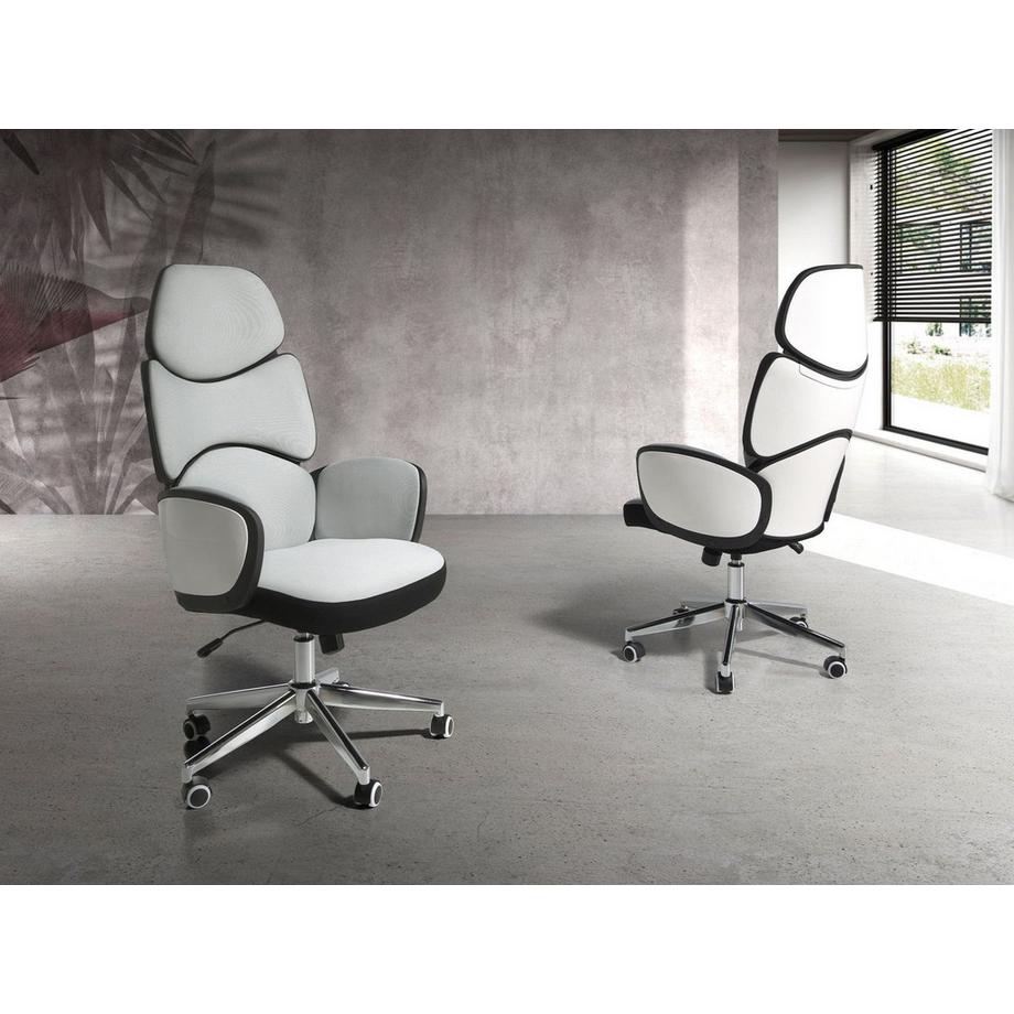 ANGEL CERDA Sedia girevole da ufficio in tessuto grigio chiaro e pvc bianco lucido  