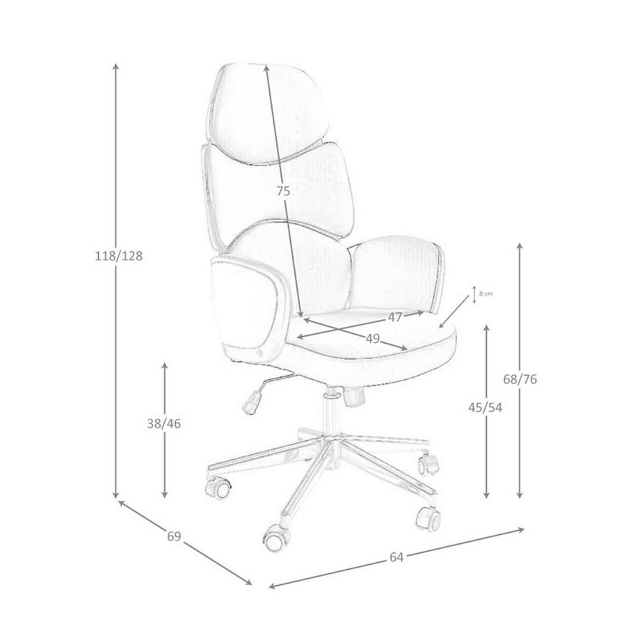 ANGEL CERDA Sedia girevole da ufficio in tessuto grigio chiaro e pvc bianco lucido  