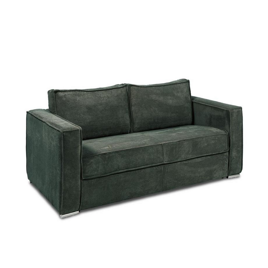 Canapé 4 places convertible express en velours côtelé vert sapin - Couchage à lattes larges 160 cm - Matelas 14 cm LORETO