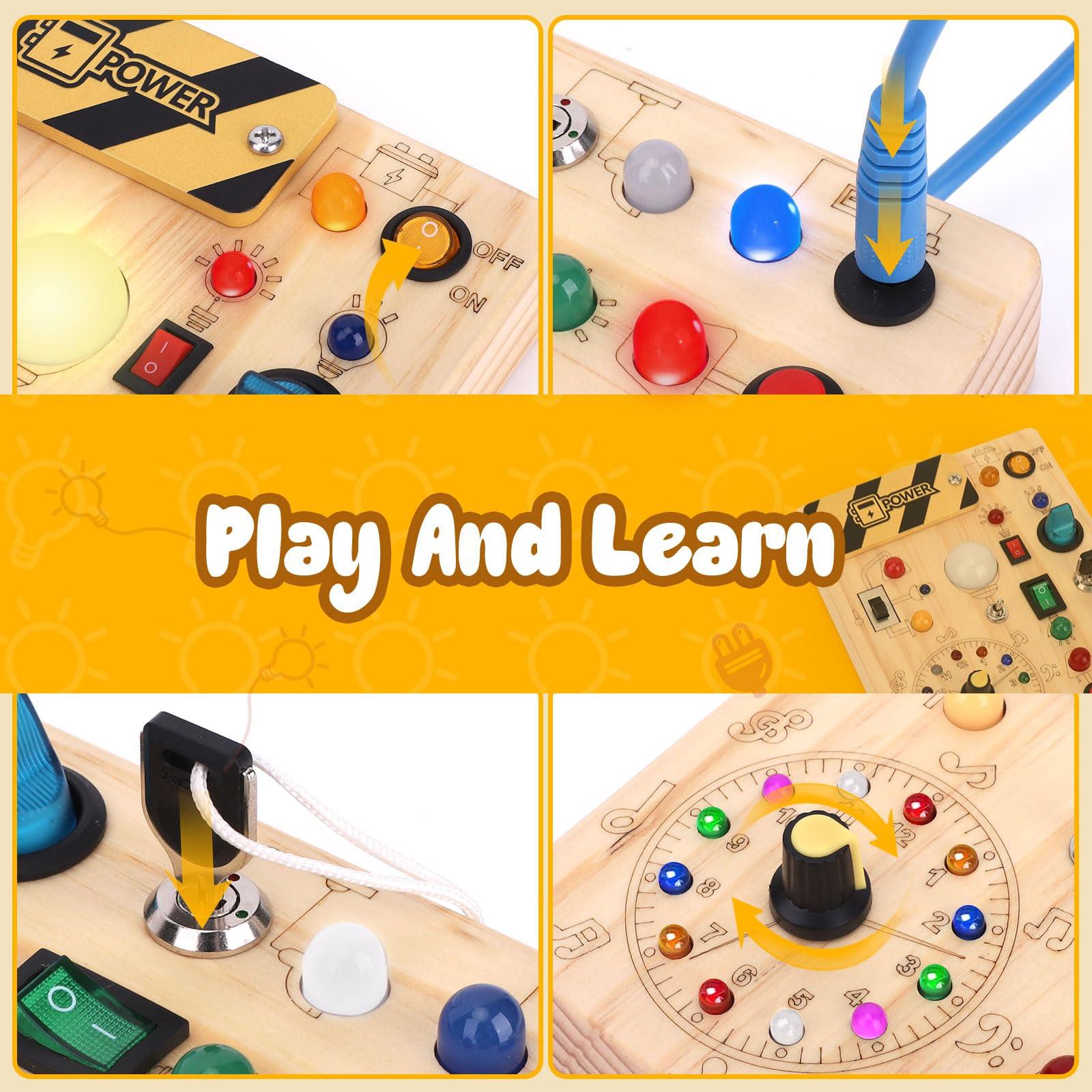 Activity-board  Busy Board altes Kinderaktivitätsbrett Holzspielzeug mit 8 LED-Lichtschalter Spielzeug Sensory Learning Toys 