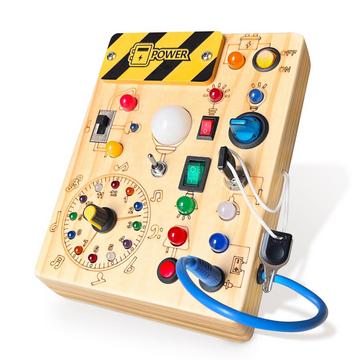 Busy Board altes Kinderaktivitätsbrett Holzspielzeug mit 8 LED-Lichtschalter Spielzeug Sensory Learning Toys
