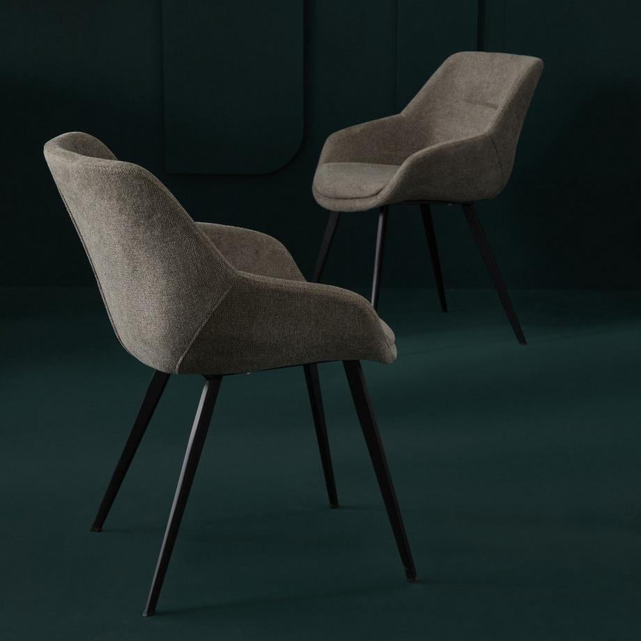 Calicosy Lot de 6 fauteuils bridge en tissu taupe  - COLOMBE  