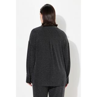 Ulla Popken  Blusa di jersey con glitter, collo da camicia e maniche lunghe 