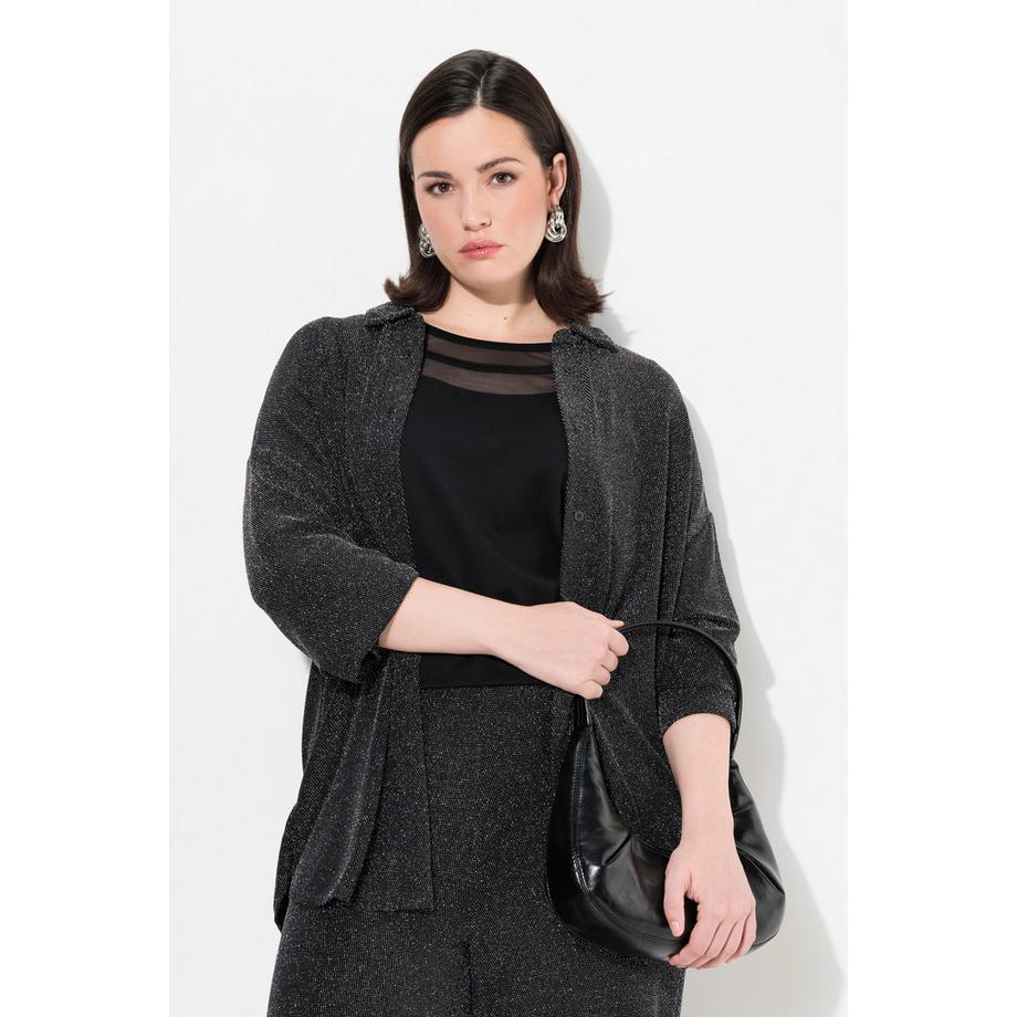 Ulla Popken Glitzer Jerseybluse Hemdkragen Langarm  