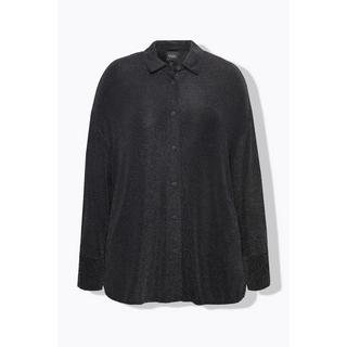 Ulla Popken  Blusa di jersey con glitter, collo da camicia e maniche lunghe 