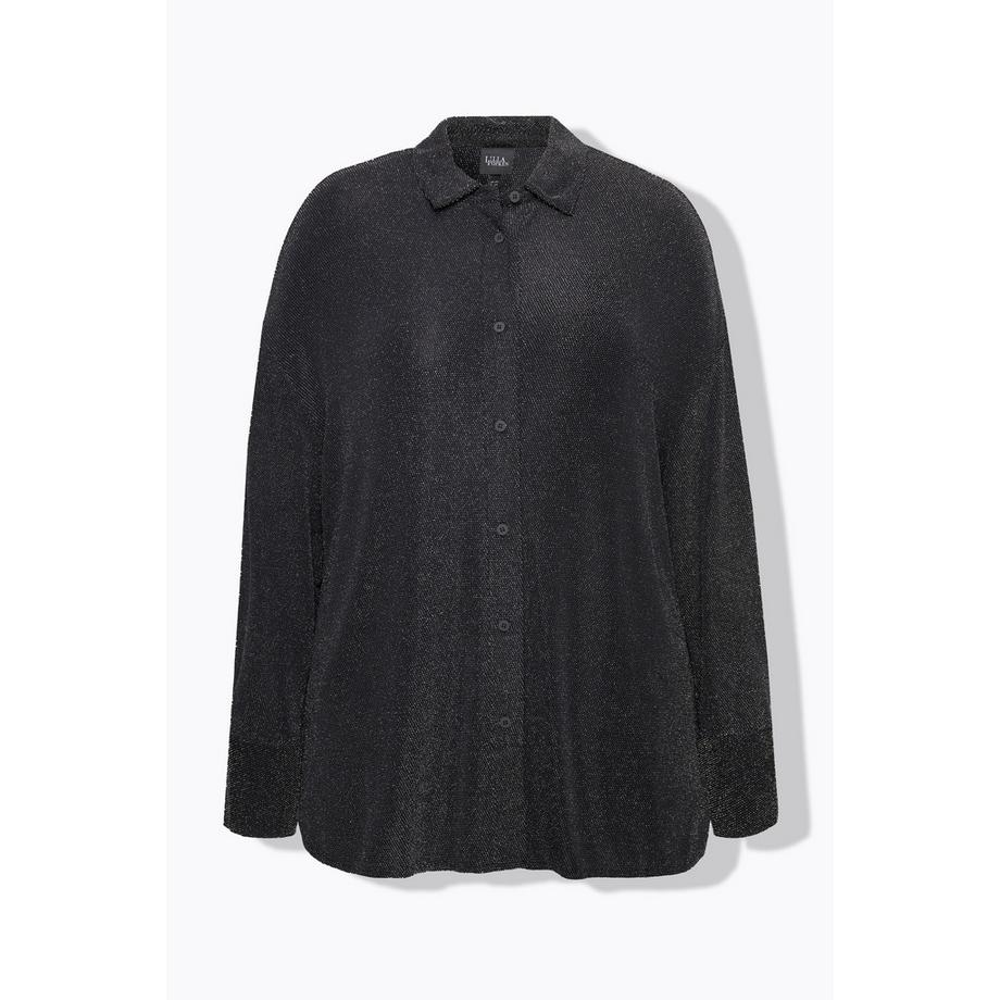 Ulla Popken Glitzer Jerseybluse Hemdkragen Langarm  