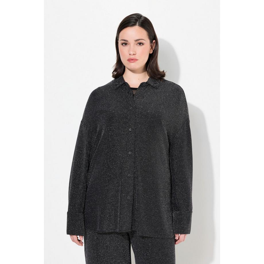 Ulla Popken Glitzer Jerseybluse Hemdkragen Langarm  