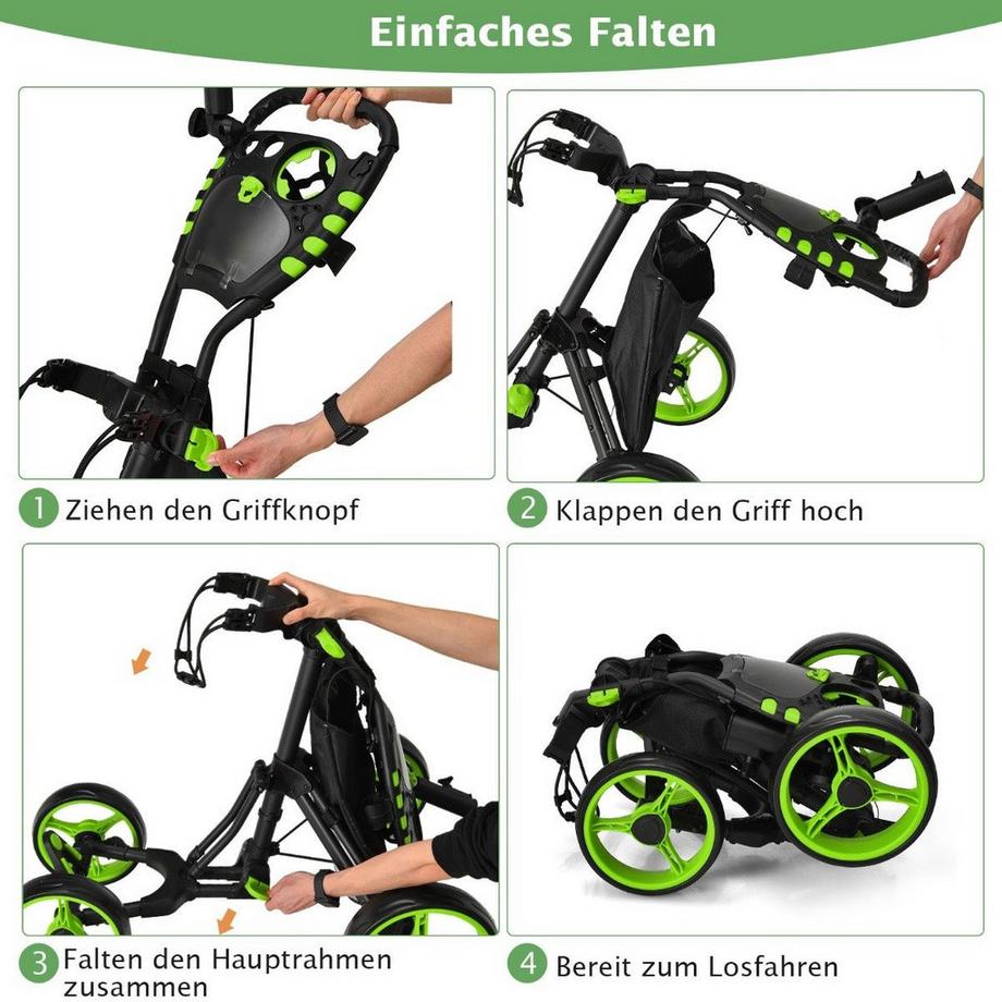Northix  Carrello da golf a 4 ruote, carrello da golf pieghevole, carrello da golf, carrello da golf a spinta in alluminio, verde 