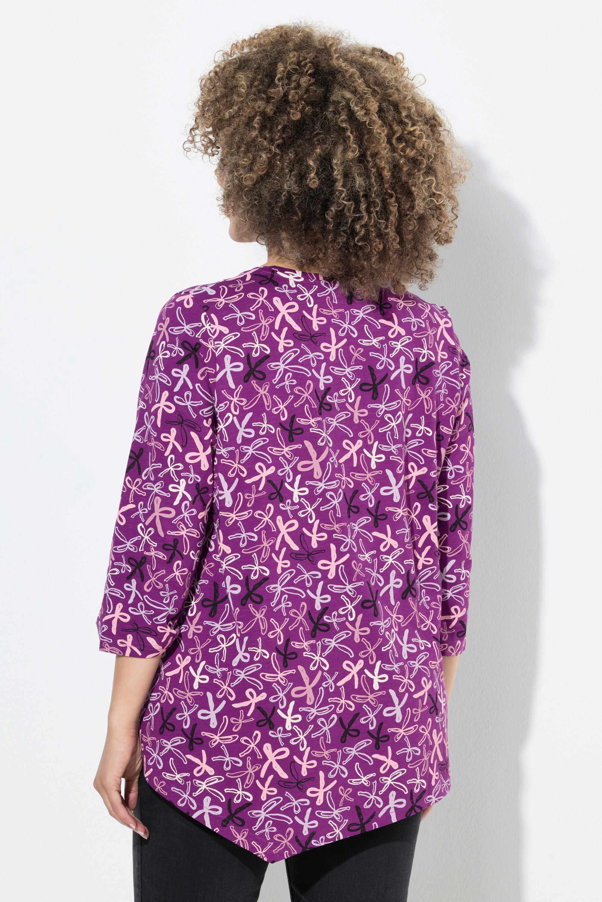 Ulla Popken Shirt Zierfalten A-Linie V-Ausschnitt 3/4-Arm  