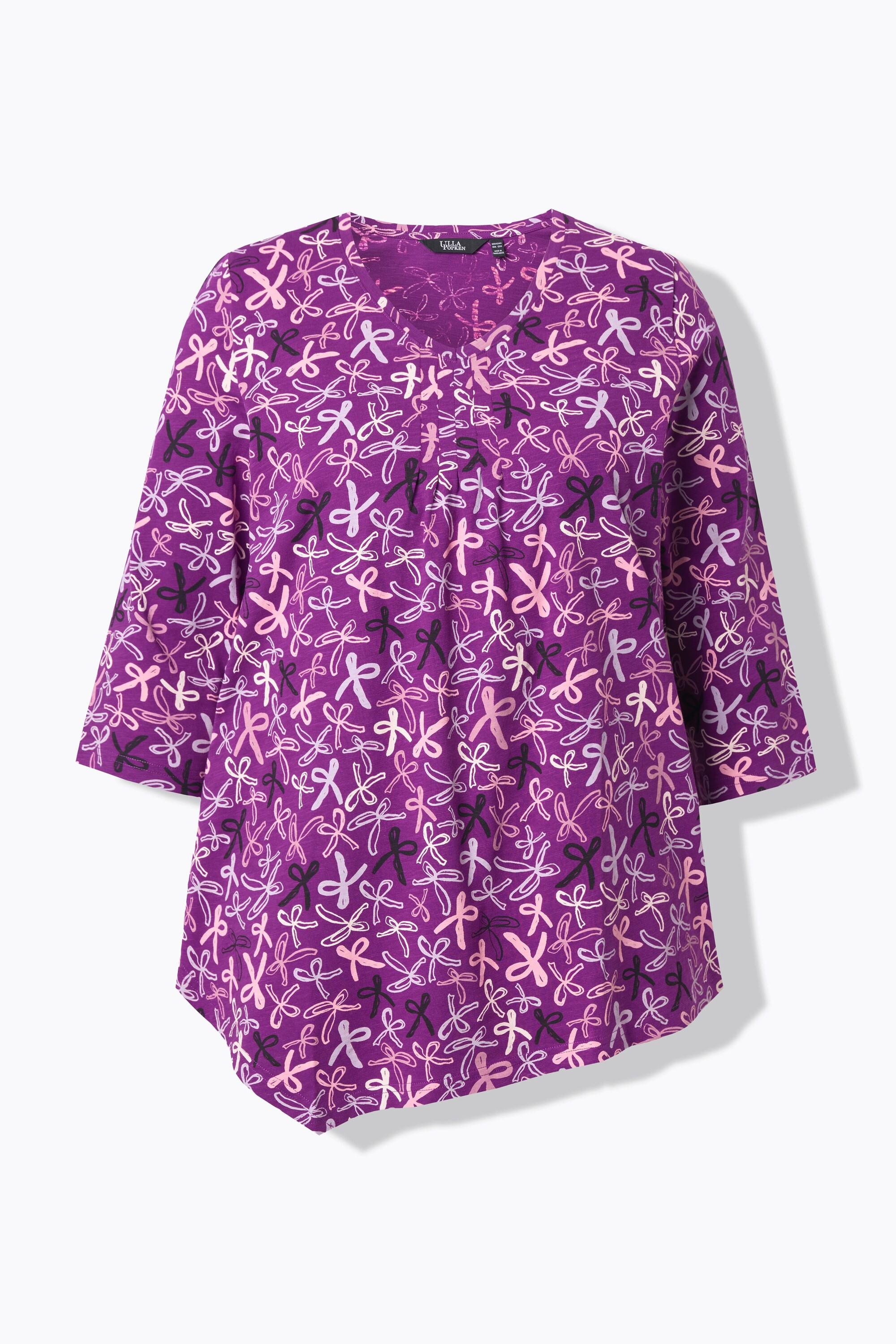 Ulla Popken Shirt Zierfalten A-Linie V-Ausschnitt 3/4-Arm  