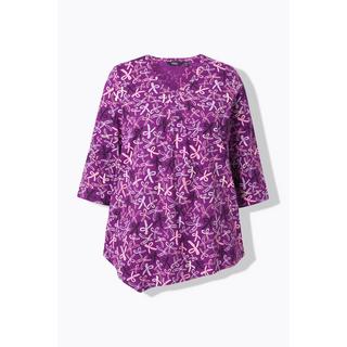 Ulla Popken Shirt Zierfalten A-Linie V-Ausschnitt 3/4-Arm  