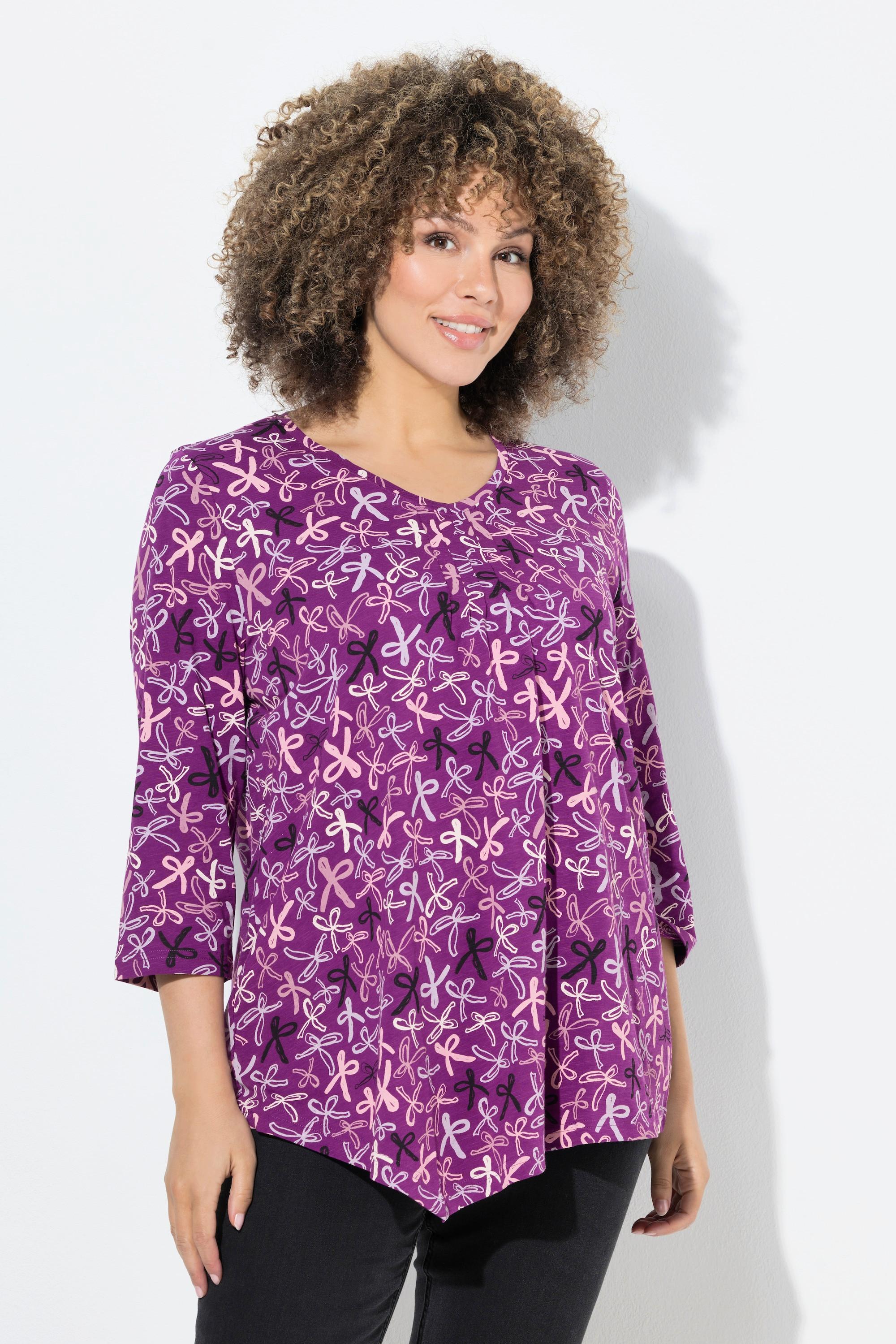 Ulla Popken Shirt Zierfalten A-Linie V-Ausschnitt 3/4-Arm  