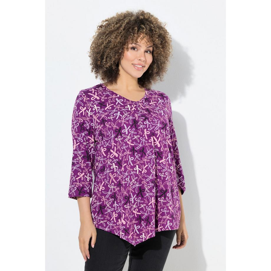 Ulla Popken Maglia Pieghe Decorative Taglio Svasato Scollo V Maniche 3/4  