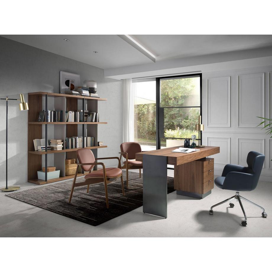 ANGEL CERDA Poltrona in ecopelle marrone e noce  