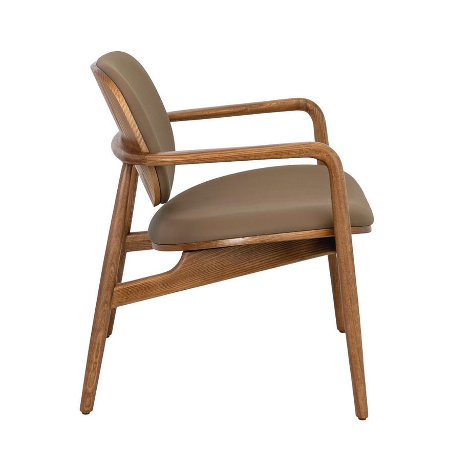 ANGEL CERDA Fauteuil en similicuir taupe et noyer  