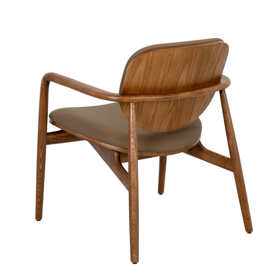 ANGEL CERDA Fauteuil en similicuir taupe et noyer  
