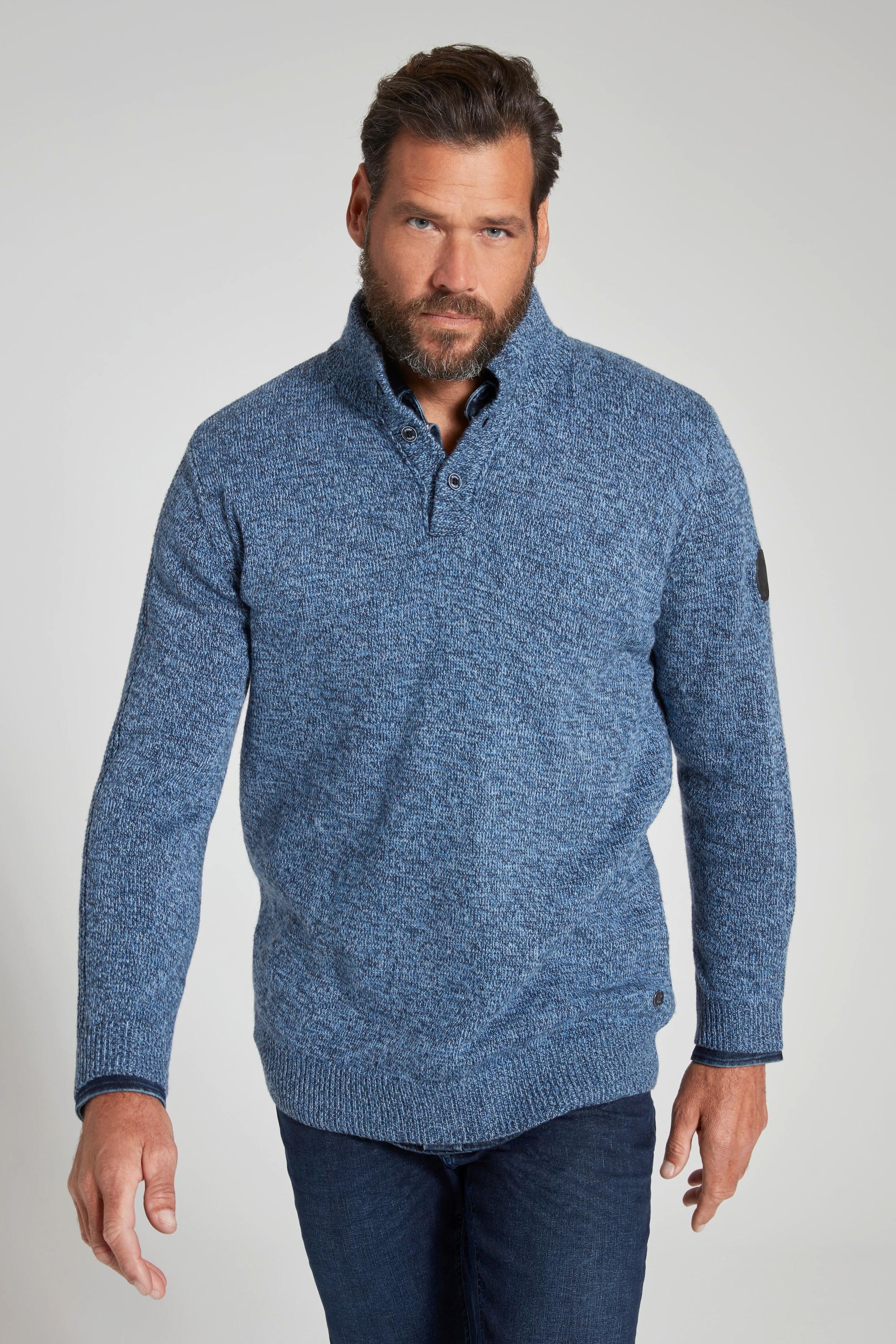 JP1880  Maglione polo con colletto alto, zip e applicazione 