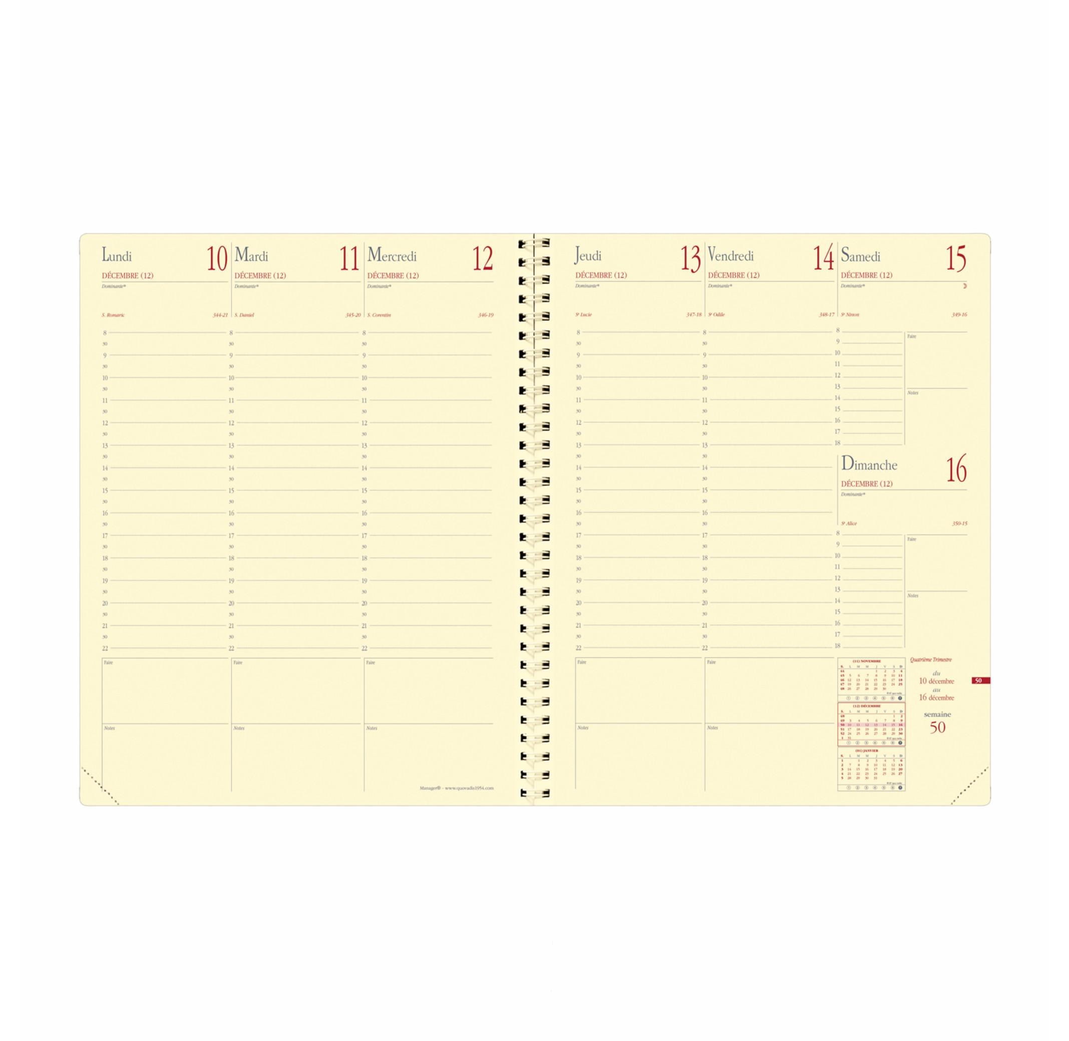 QUO-VADIS Quo Vadis - Recharge Agenda - Spiralé - 2025 - Manager S - Semainier Planning - Français - 12 mois et 1/2 de mi-décembre à décembre - 21x27 cm - Papier Clairefontaine ivoire - Fabrication française  